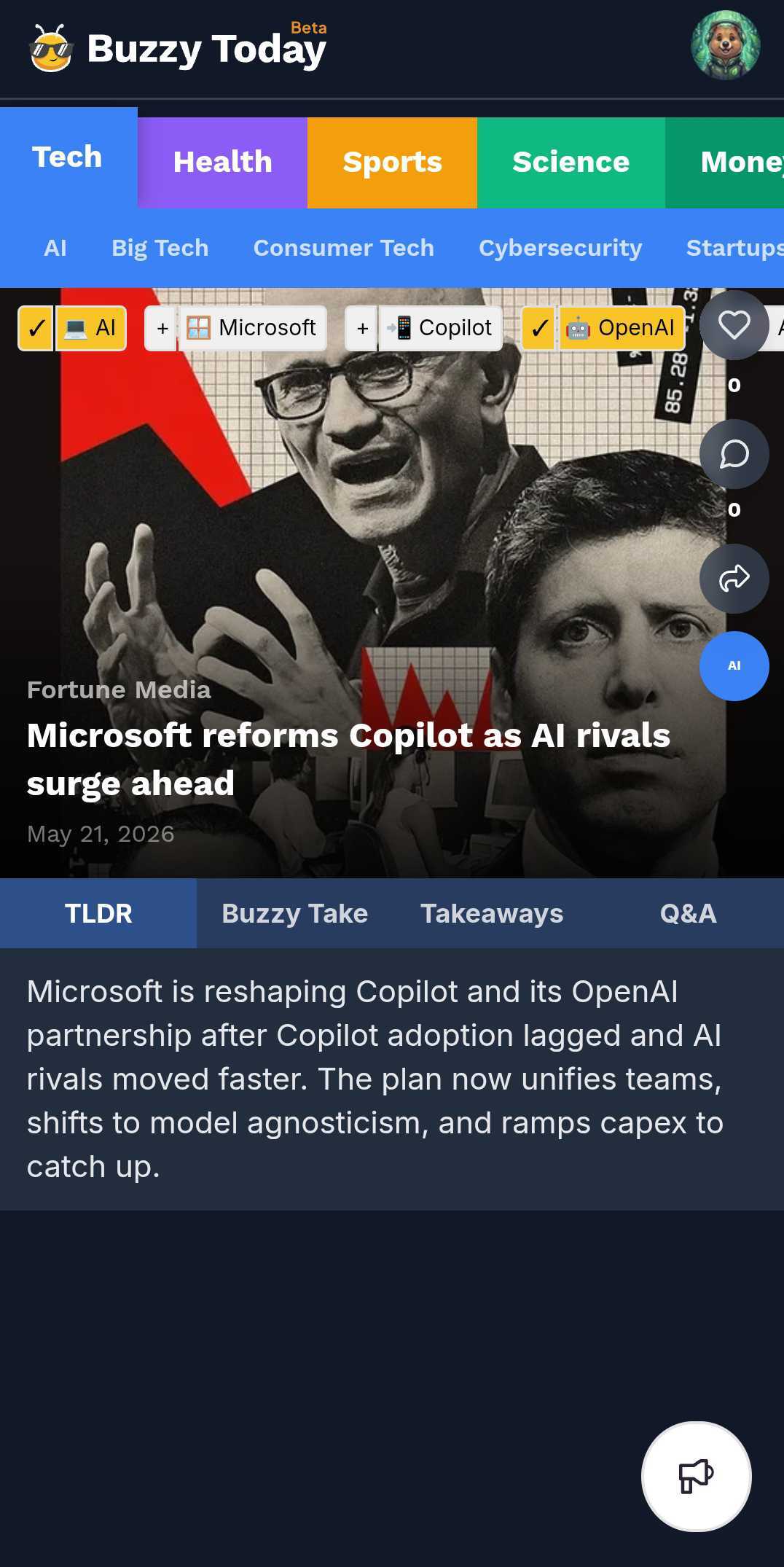 Buzzy Today mobile app